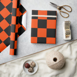 Klassisk Orange och svarta Checkers Presentpapper