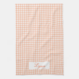 Klassisk orange och vit gingham | Personligt namn Kökshandduk