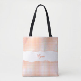 Klassisk orange och vit gingham | Personligt namn Tygkasse