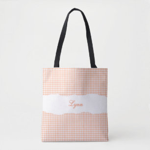 Klassisk orange och vit gingham Personligt namn Tygkasse