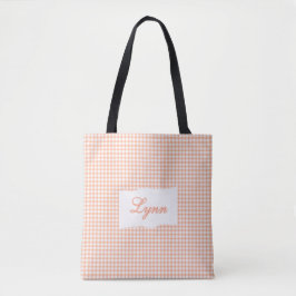 Klassisk orange och vit gingham | Personligt namn Tygkasse