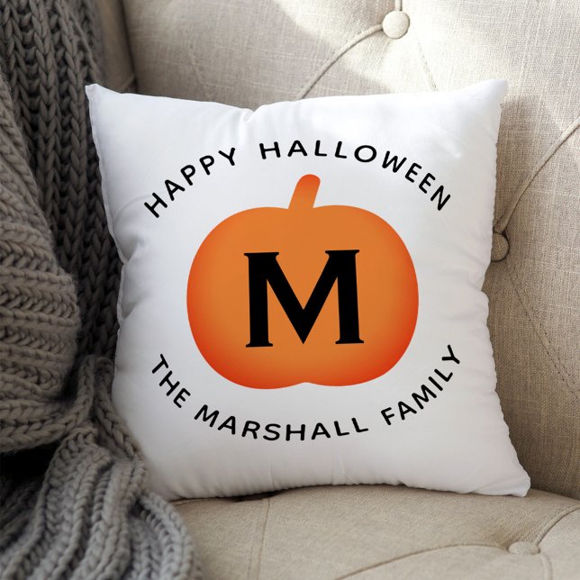 Klassisk Orange Pumpa Familj Monogram Halloween Kudde (Skapare uppladdad)