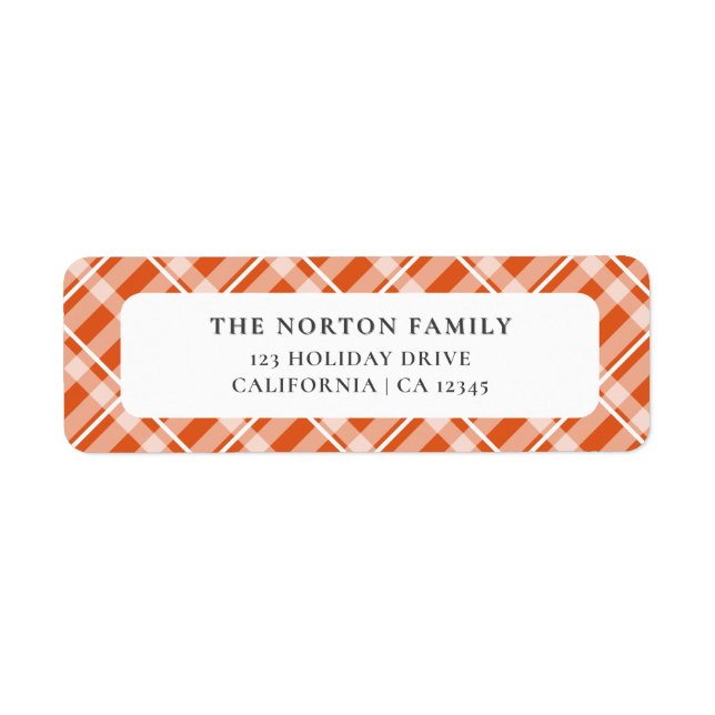 Klassisk Orange Tartan Play Farmhouse Family Returadress Etikett (Framsidan)