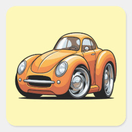 Klassisk Orange Toon Bil Fyrkantigt Klistermärke
