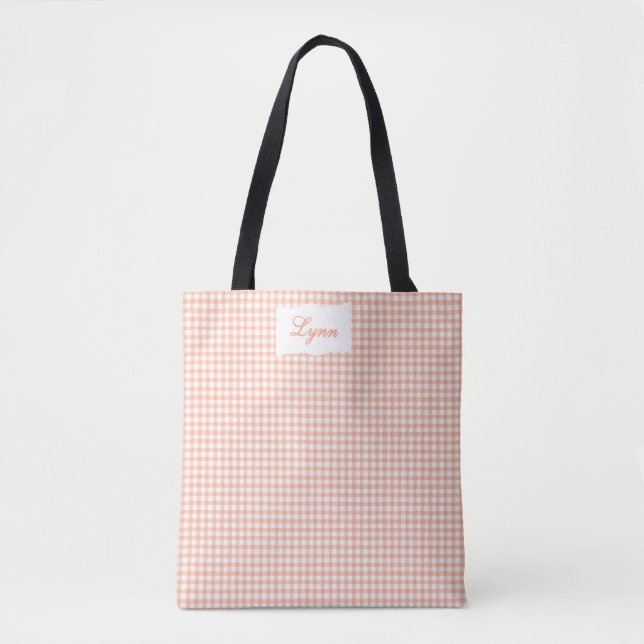 Klassisk Orange & Vit Gingham | Personligt Namn Tygkasse (Framsida)