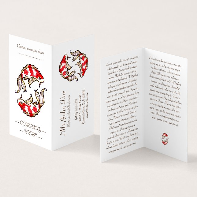 Klassisk orientalisk japansk karipfisktatuering visitkort (In- och utsida)