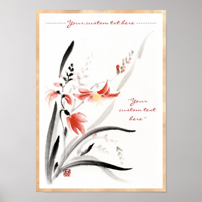 Klassisk orientalisk kinesisk viti-e bläck-blomma poster (Framsidan)