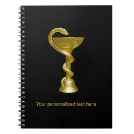 Klassisk Orm Medicinsk Skål Hygieia Guld Caduceus Anteckningsbok