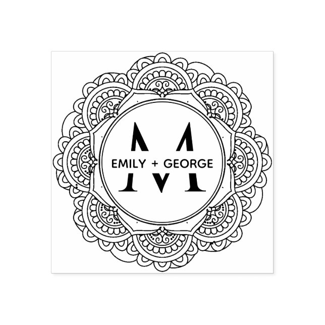 KLASSISK ORNAT MANDALA ANPASSNINGSBAR MONOGRAM BRÖ STÄMPEL (Tryck)