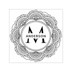 KLASSISK ORNAT MANDALA ANPASSNINGSBAR MONOGRAM FAM SJÄLVFÄRGANDE STÄMPEL