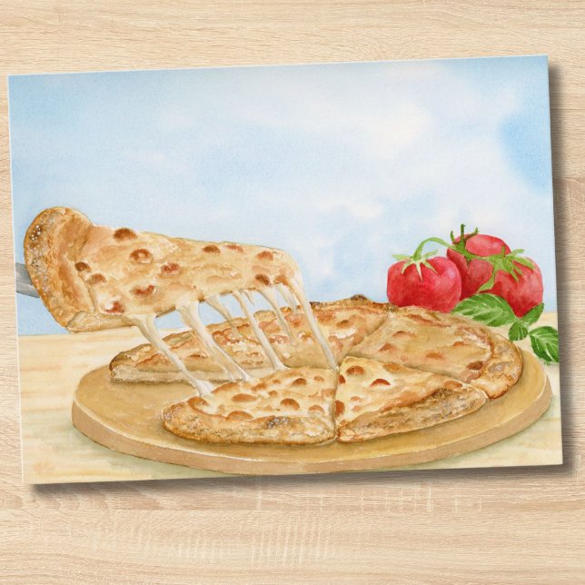 Klassisk ostpizza akvarell vykort (Skapare uppladdad)