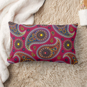 Klassisk Paisley Röd Marinblå Gul Feminil Blommig Lumbarkudde