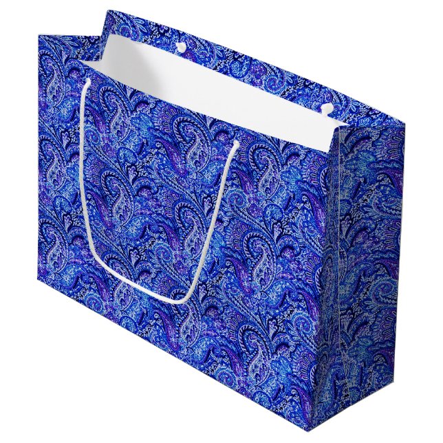 Klassisk Paisley Vibrant Blue Large Gift-säck (Framsidan Vinklad)