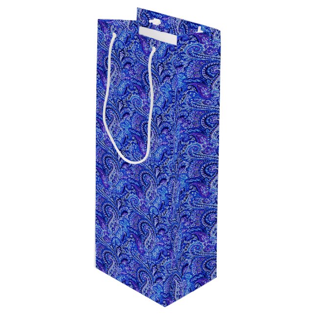 Klassisk Paisley Vibrant Blue Vin Gift Bag (Framsidan Vinklad)