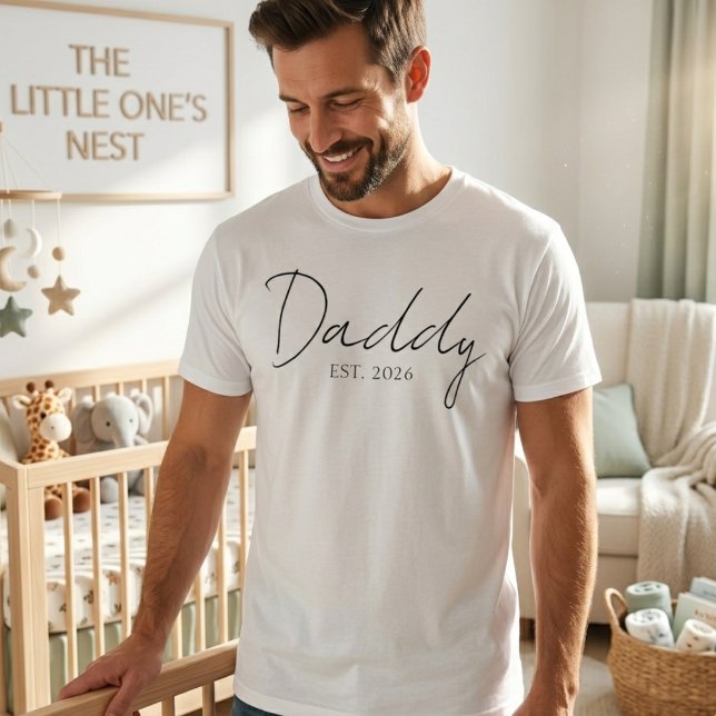 Klassisk Pappa EST År Enkel Familj Skript Design T Shirt (Skapare uppladdad)