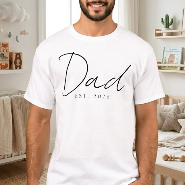 Klassisk Pappa EST År Enkel Familj Skript Design T Shirt (Skapare uppladdad)