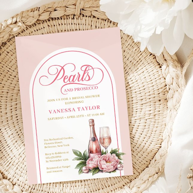 Klassisk Pärlor och Prosecco Bröllopsdusch Inbjuda Inbjudningar (Classic Pearls and Prosecco Shower Invite Card)