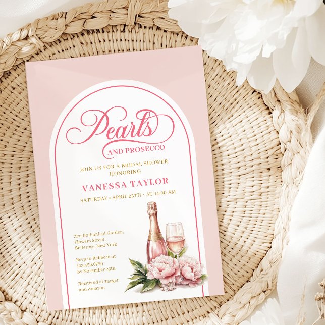 Klassisk pärlor och prosecco bröllopsduschlayout inbjudningar (Classic pearls and prosecco bridal shower layout Invitation)