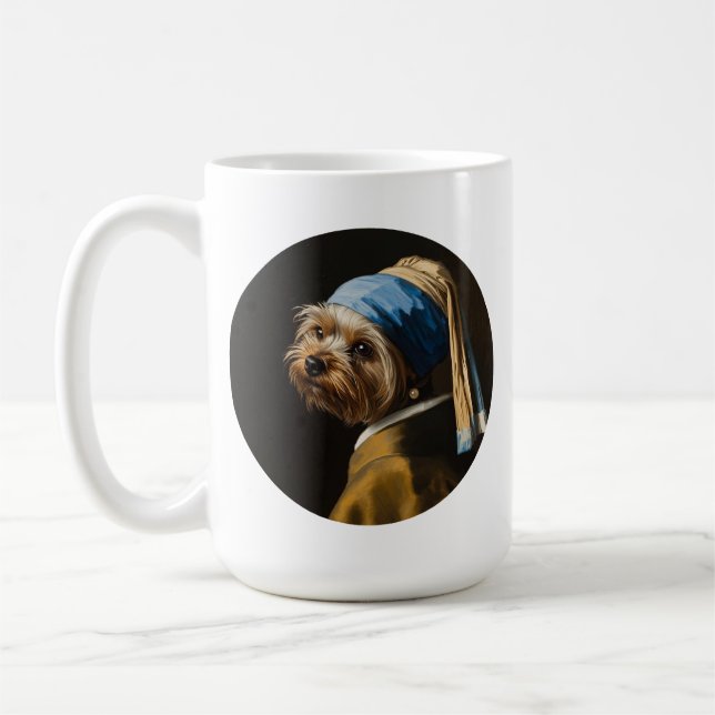 Klassisk pärlporträtt–inspirerad Yorkshireterrier  Kaffemugg (Vänster)