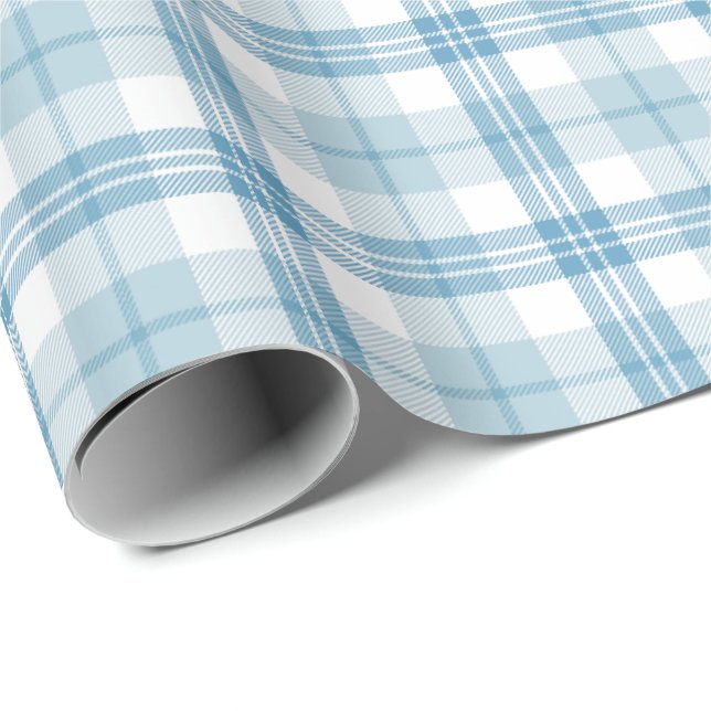 Klassisk Pastel Blue och White Tartan Presentpapper (Rullad Hörn)