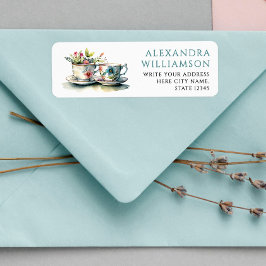 Klassisk Pastel Blue Tea Watercolor Namn Adress Returadress Etikett