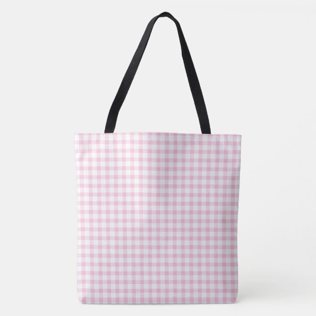 Klassisk Pastel Rosa Gingham Check Mönster Tygkasse (Framsida)
