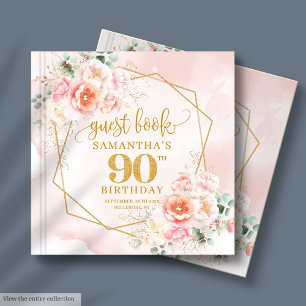 Klassisk Pastel Rosa Guld Flowers 90:e födelsedag Gästböcker