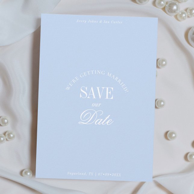 Klassisk Pastellblå Elegant Save the Date-kort Spara Datumet (Skapare uppladdad)