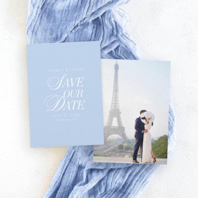 Klassisk Pastellblå Elegant Spara Datum Kort (Classy Pastel Blue Elegant Save the Date Card)