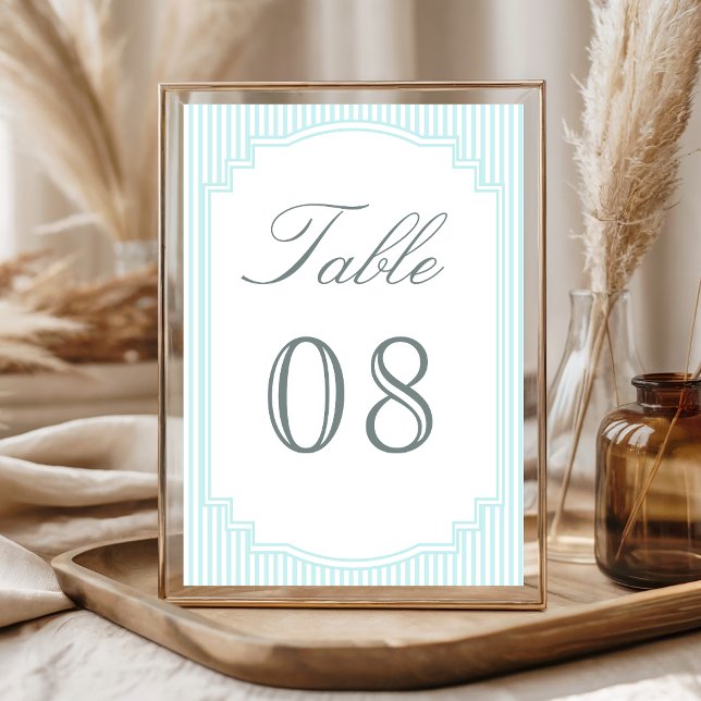 Klassisk Pastellblå Randig Bröllopskjol Bordsnummer (Skapare uppladdad)