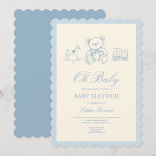 Klassisk Pastellblå Teddybjörn Bebis Shower Inbjudningar