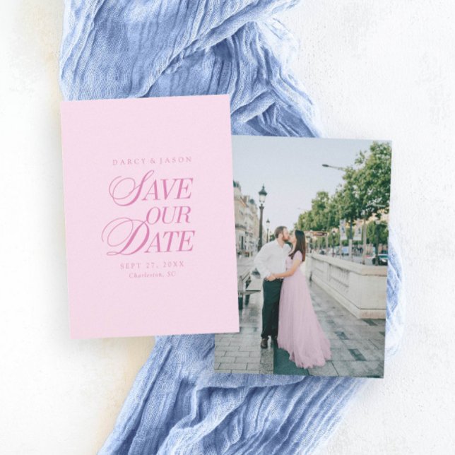 Klassisk Pastellrosa Elegant Spara Datum-kort Datumet (Classy Pastel Pink Elegant Save the Date Card)