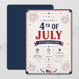 Klassisk patriotisk 4 juli-firande fyrverkeri inbjudningar