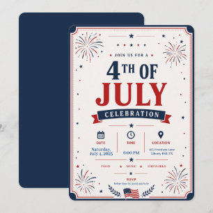 Klassisk patriotisk 4 juli-firande fyrverkeri inbjudningar