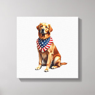 Klassisk Patriotisk Golden Retriever Vintage T-Shi Canvastryck
