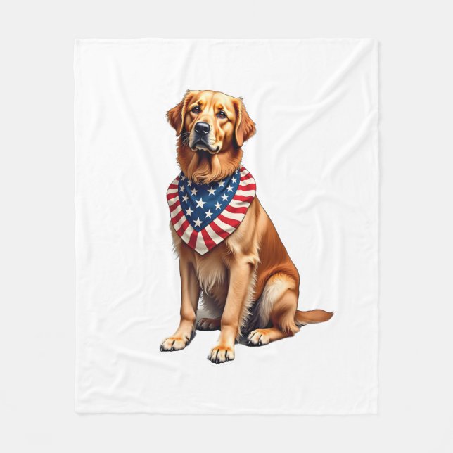 Klassisk Patriotisk Golden Retriever Vintage T-Shi Fleecefilt (Framsidan)