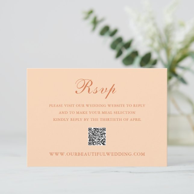 Klassisk Peach QR-kod Elegant bröllop OSA Kort (Stående Fram)