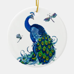 Klassisk Peacock and Dragonfly Design Julgransprydnad Keramik