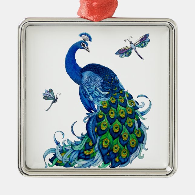 Klassisk Peacock and Dragonfly Design Julgransprydnad Metall (Framsidan)
