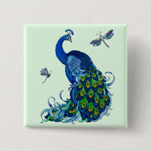 Klassisk Peacock and Dragonfly Design Knapp