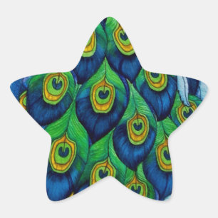 Klassisk Peacock and Dragonfly Design Stjärnformat Klistermärke