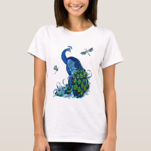 Klassisk Peacock and Dragonfly Design T Shirt