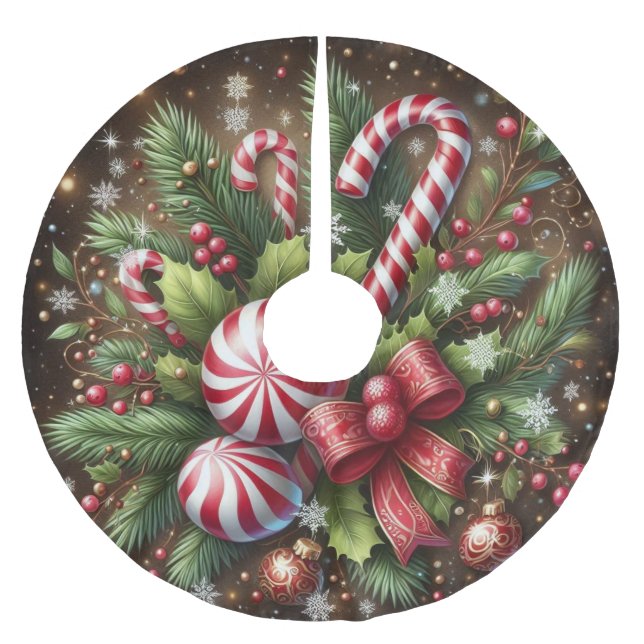 Klassisk Pepparkaksrand/pepparmynta julgrönska Julgransmatta Borstad Polyester (Framsidan)