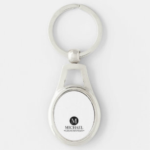 Klassisk Personlig Marskalkar Monogram och Namn Ovalt Silverfärgad Nyckelring