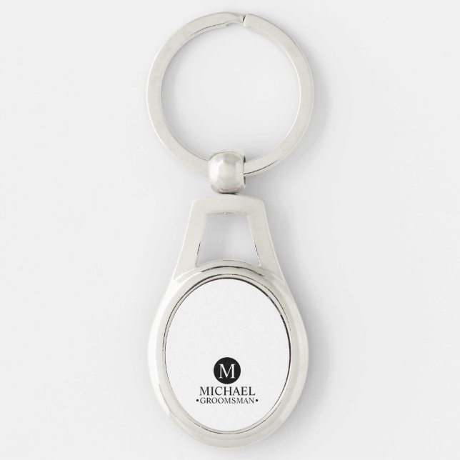Klassisk Personlig Marskalkar Monogram och Namn Ovalt Silverfärgad Nyckelring (Framsidan)