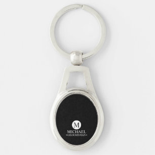 Klassisk Personlig Marskalkar Monogram och Namn Ovalt Silverfärgad Nyckelring