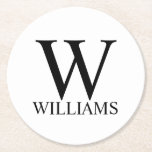 Klassisk Personlig, monogram och kvadratiskt Namn- Underlägg Papper Rund<br><div class="desc">Personlig Monogram och Namn Gifthas personlig monogram och namn i svart klassiskt serif font stil på vit bakgrund.

Perfekt för helgdag,  familjeåterförening och vid särskilda tillfällen.</div>