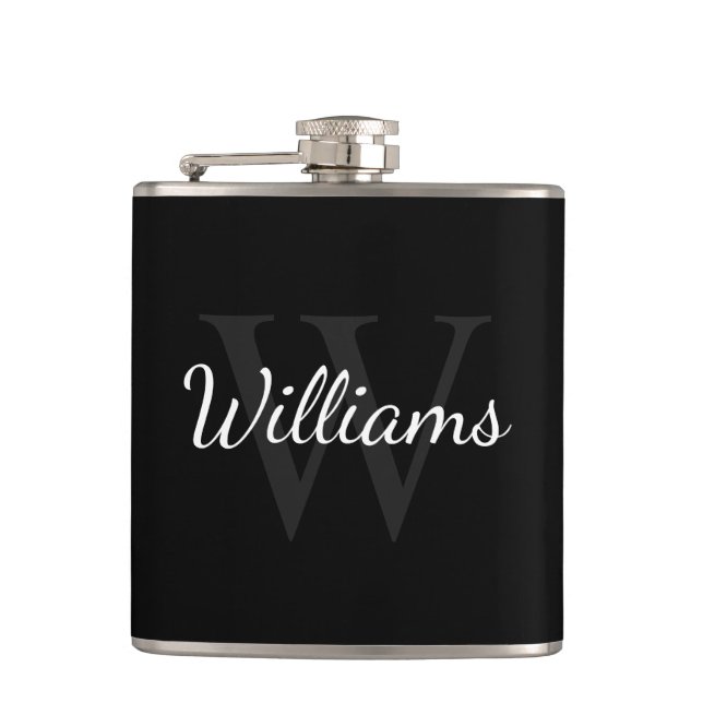 Klassisk Personlig Monogram och Namn Black Fickplunta (Framsidan)