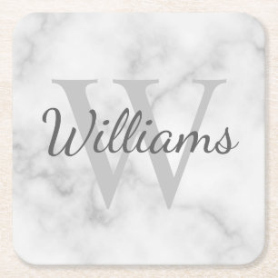 Klassisk Personlig Monogram och Namn Marble-utseen Underlägg Papper Kvadrat