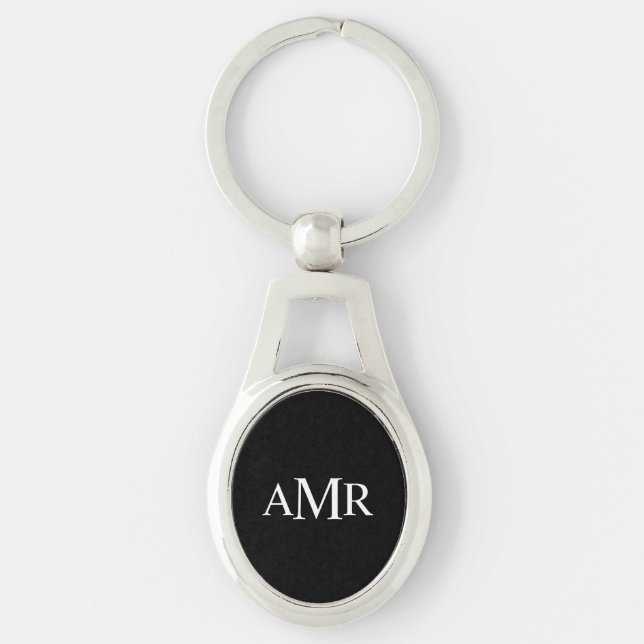 Klassisk Personlig Monogram Ovalt Silverfärgad Nyckelring (Framsidan)